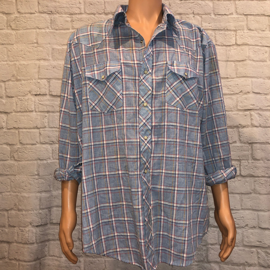 Vintage Dee Cee Rappers Plaid Pearl Snap (2XL Tall)