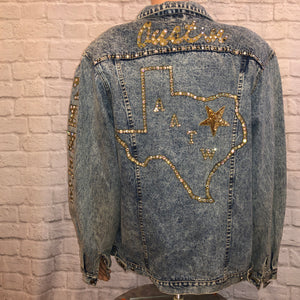 Asleep At The Wheel Oversized Custom Bedazzled Denim Jacket (2XL Tall)