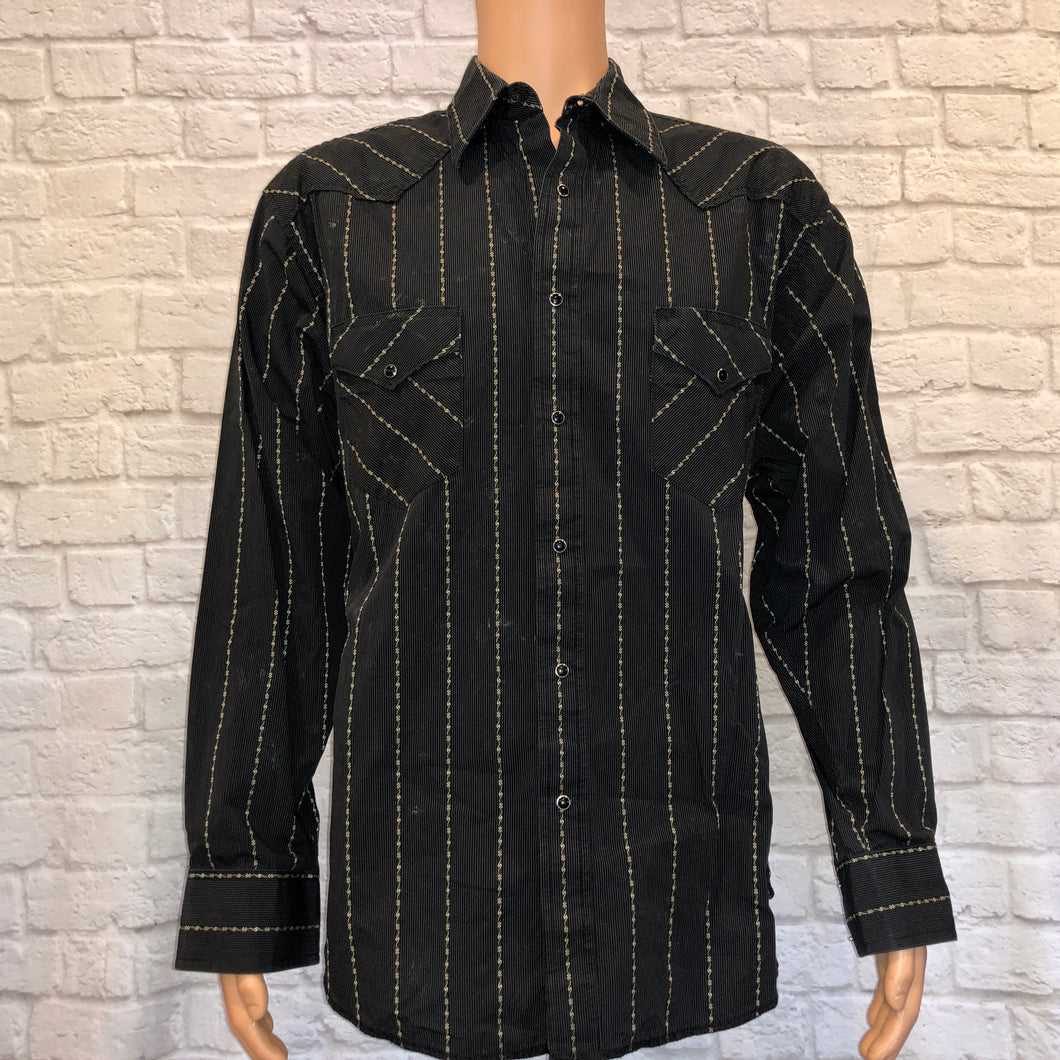 Wrangler Black Striped Pearl Snap (XL)