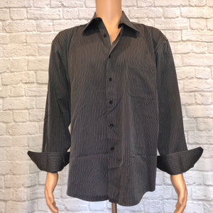 Grey and Black Striped Button Up (XL)