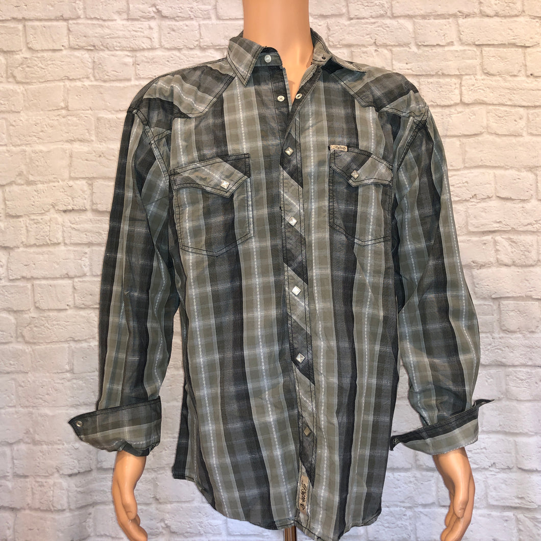 Gray Plaid Pearl Snap (2XL)